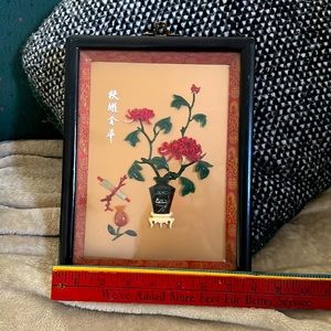 Mid Century Imitation Jade Chrysanthemum flowers Shadow Box Wall Plaque